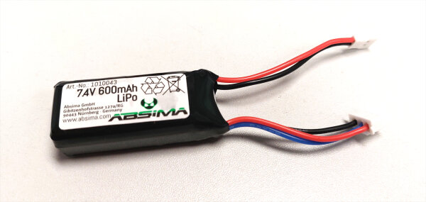 Absima LiPo 2S/7.4V 600mAh 1010043 für Micro Crawler 6x6 und weitere
