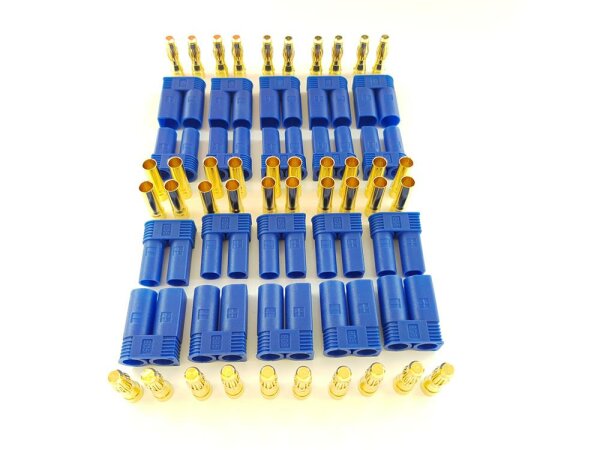 20 Stk. EC5  Stecker + Buchse Set (10 Paar) AMASS Goldkontakt 5mm E-flite