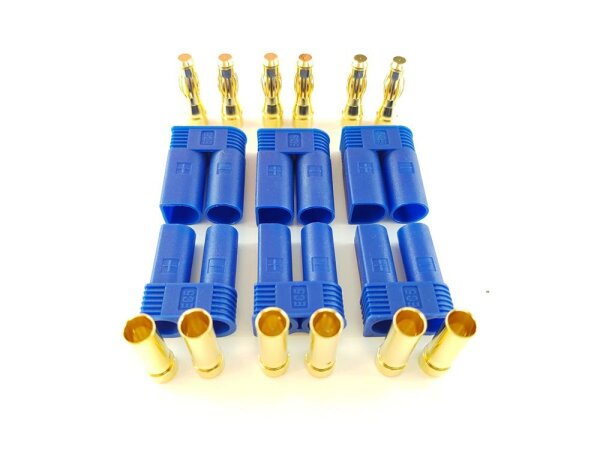 6Stk. EC5  Stecker + Buchse Set (3 Paar) AMASS Goldkontakt 5mm E-flite